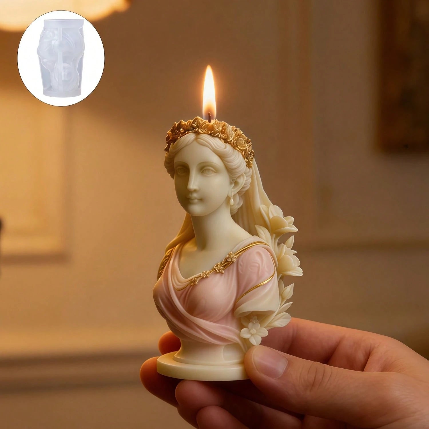 Classical Goddess Wreath Shaped Aromatherapy Candle Silicone Mold, DIY Goddess Shaped Handmade Soap/ Home Decor Ornament/ Gift Making Mold, Reusable