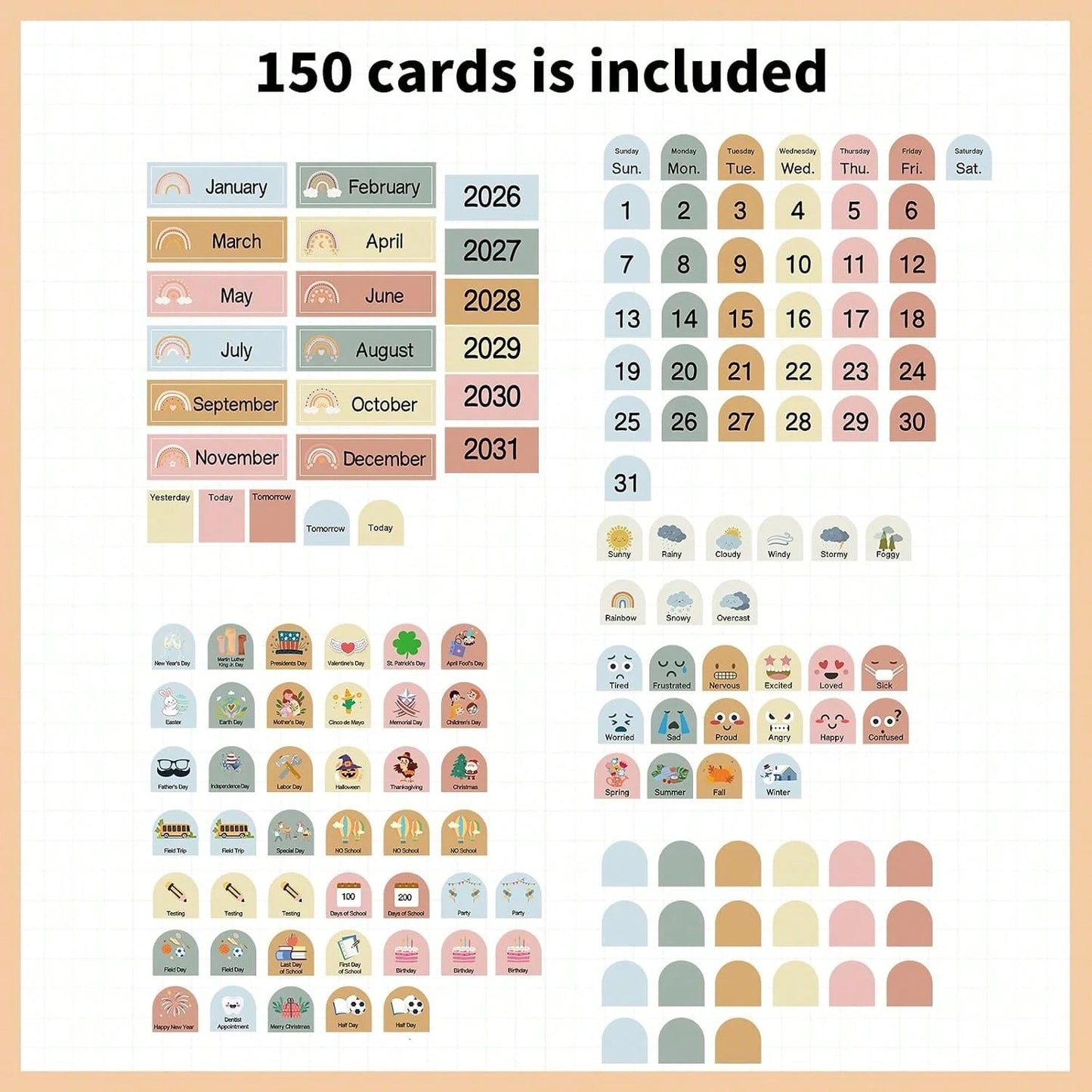 Classroom Calendar Pocket Chart, Pocket Calendar For, Boho 45 Pockets With 150 Cards And 3 Hooks- 32 X 24 Inch Size For Home Learning, Kindergarten Circle Time And Classroom Schedule