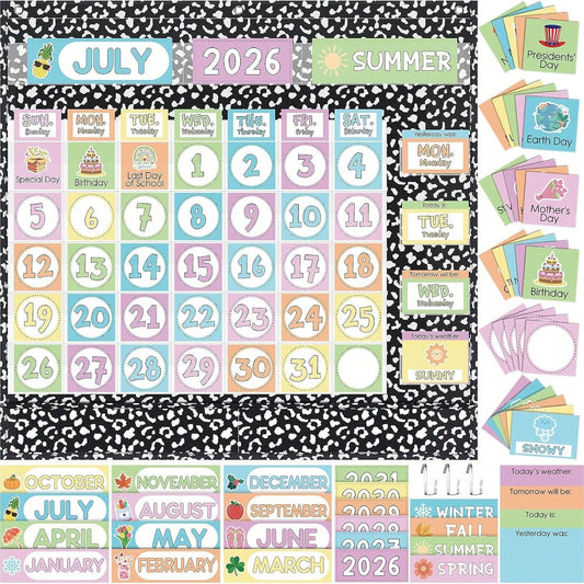 Classroom Calendar Pocket Chart Set Calendar Bulletin Board Set Seasons Festival Weather Pocket Chart For Classroom Decoration With 3 Metal Hooks Back To School Supplies Composition, Black
