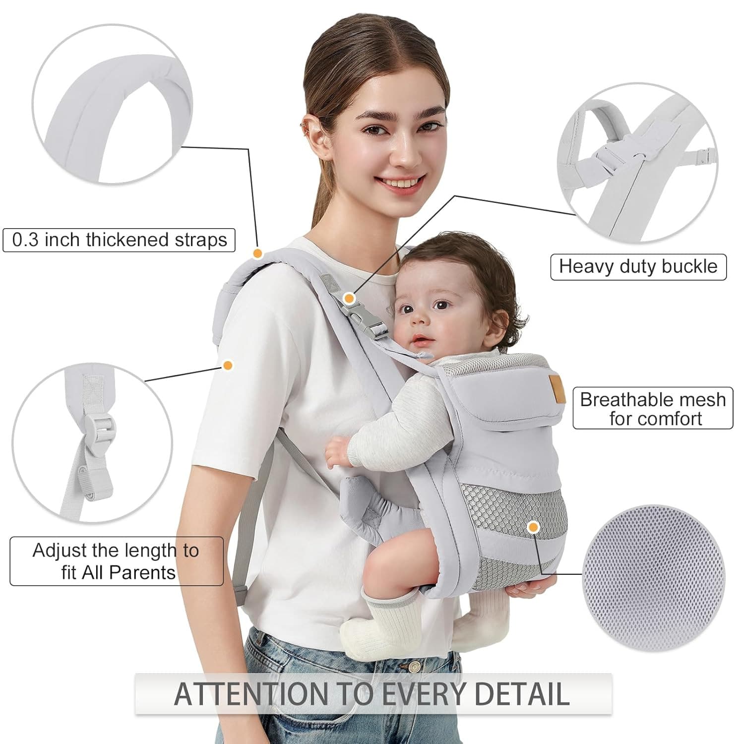 CN. 1PC Baby Carrier Grey/Pink/Black Newborn To Toddler(7-30lbs), Baby Christmas Gift,Toddler Carrier With Adjustable Shoulder Strap, Baby Holder Carrier