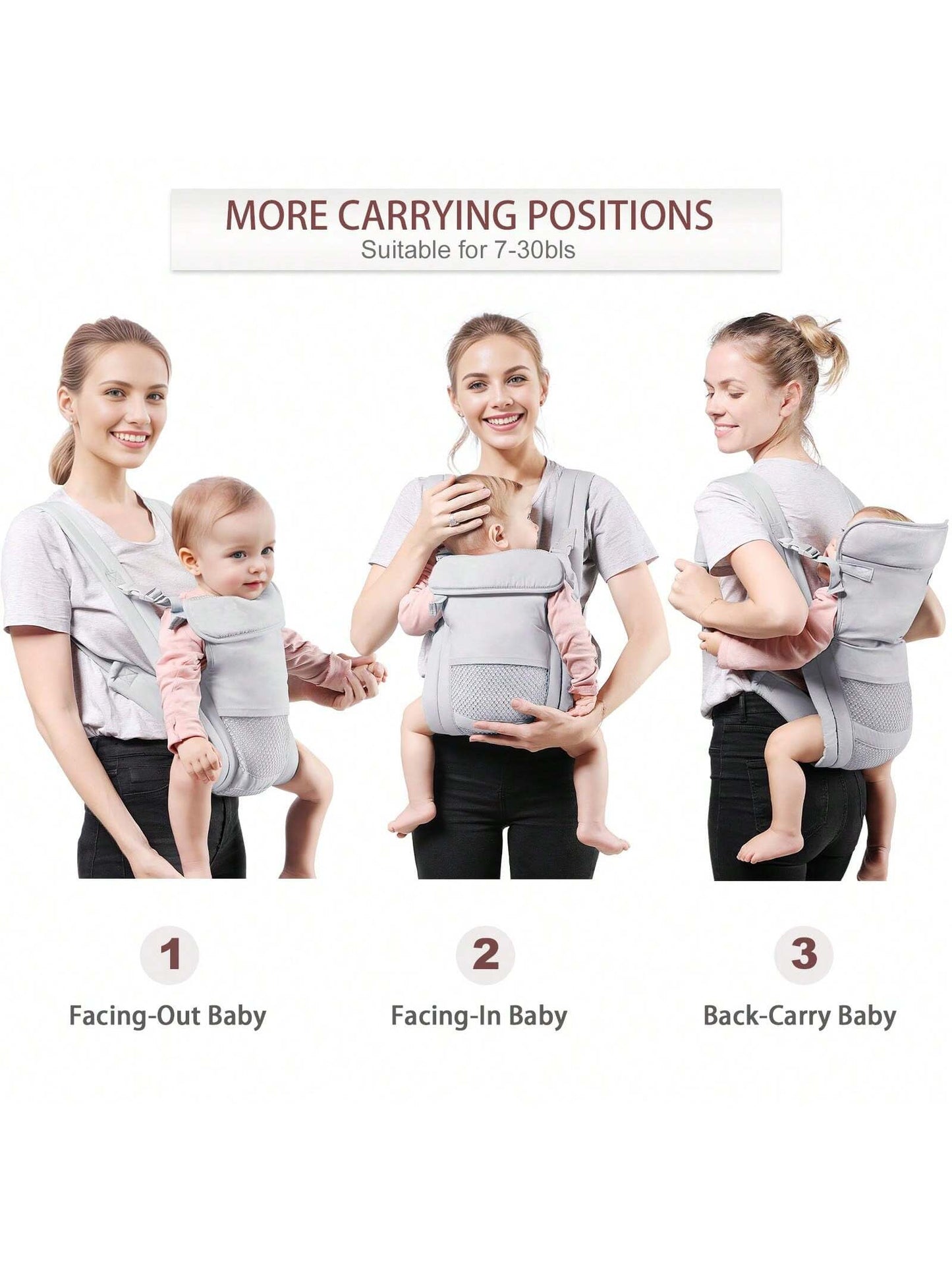 CN. 1PC Baby Carrier Grey/Pink/Black Newborn To Toddler(7-30lbs), Baby Christmas Gift,Toddler Carrier With Adjustable Shoulder Strap, Baby Holder Carrier