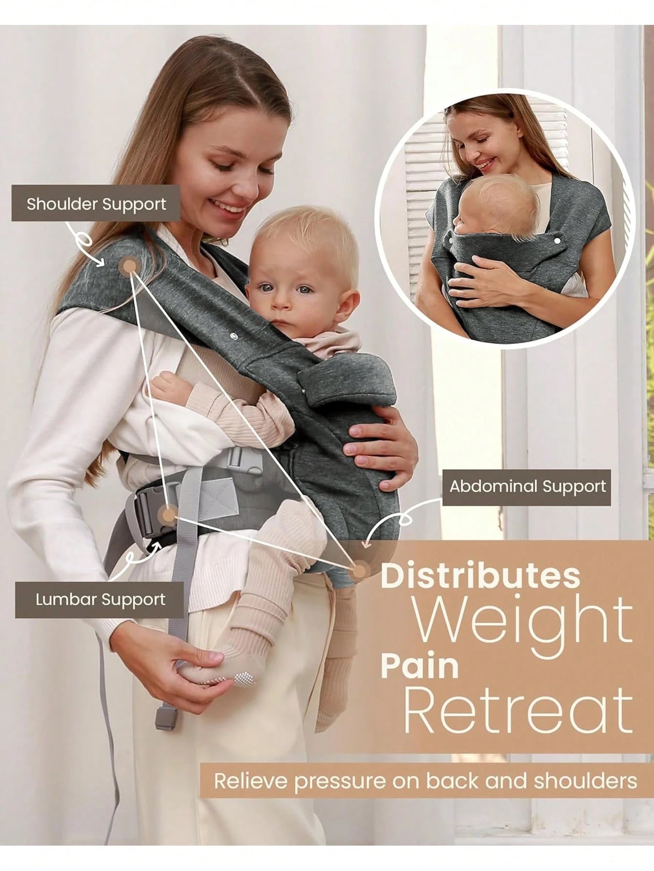 CN. 1PC Baby Carrier Grey/Pink/Black Newborn To Toddler(7-30lbs), Baby Christmas Gift,Toddler Carrier With Adjustable Shoulder Strap, Baby Holder Carrier