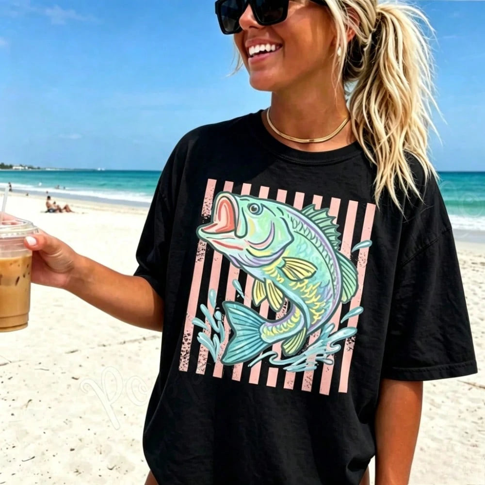 Colorful Fish Graphic Oversized Cotton T-Shirt Summer Beach Vibes Casual Wear For Women Ocean Print Loose Fit Top Fashion