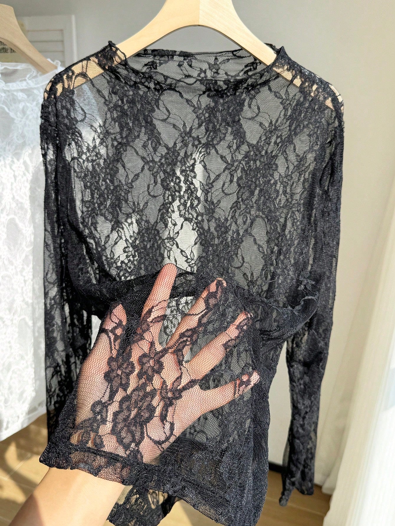 Comfortcana 2pcs/Set Plus Size Women Lace Blouse, Black, Summer, Elegant Sexy, Versatile, Fall, Winter, Christmas, New Year, Thanksgiving, Party Evening, Wedding