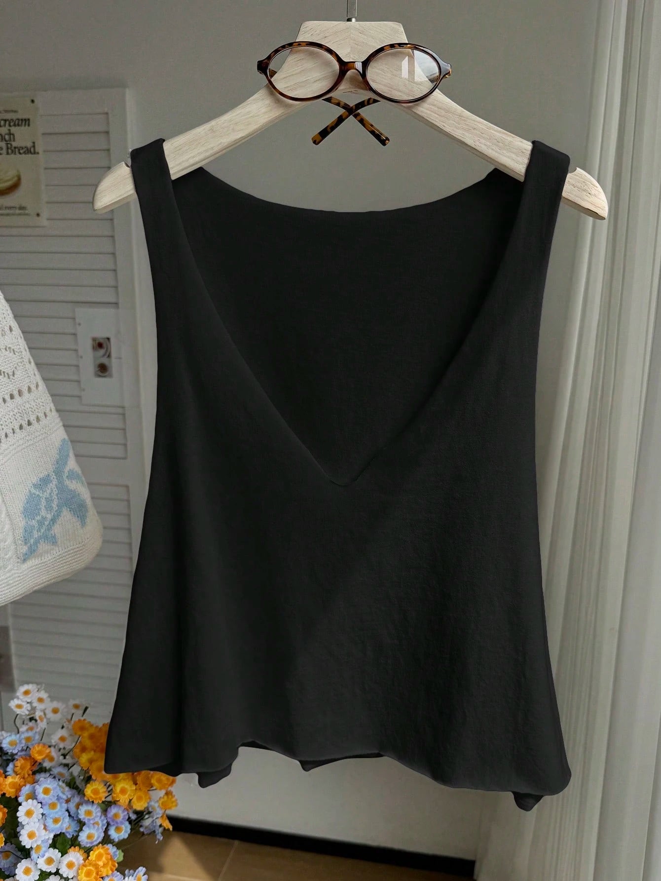 Comfortcana Plus Size Women's Casual Solid Color Deep V-Neck Loose Fit Tank Top, Minimalist Home Style
