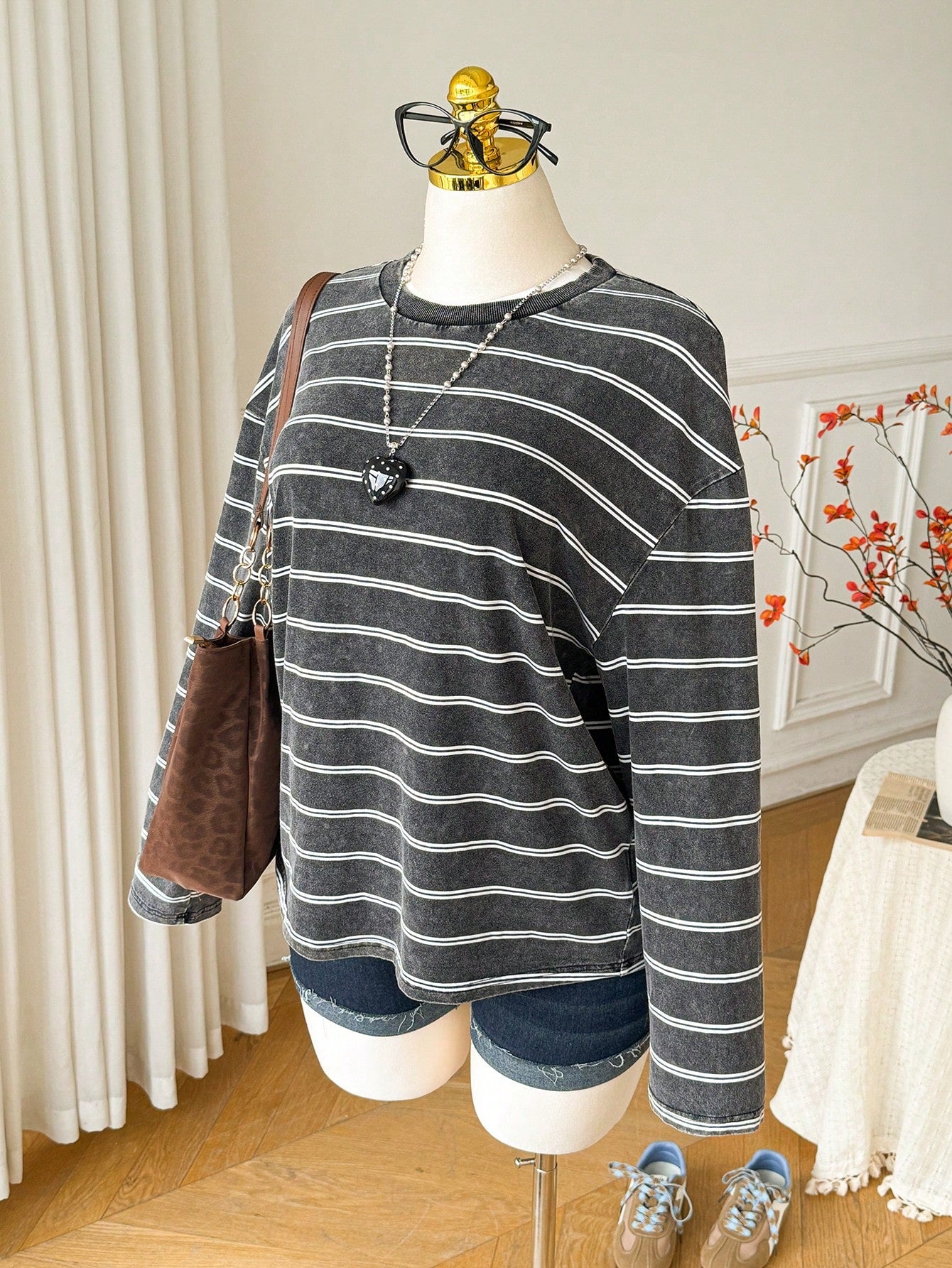 Comfortcana Plus Size Women Striped Colorblock Casual Versatile Daily Wear T-Shirt