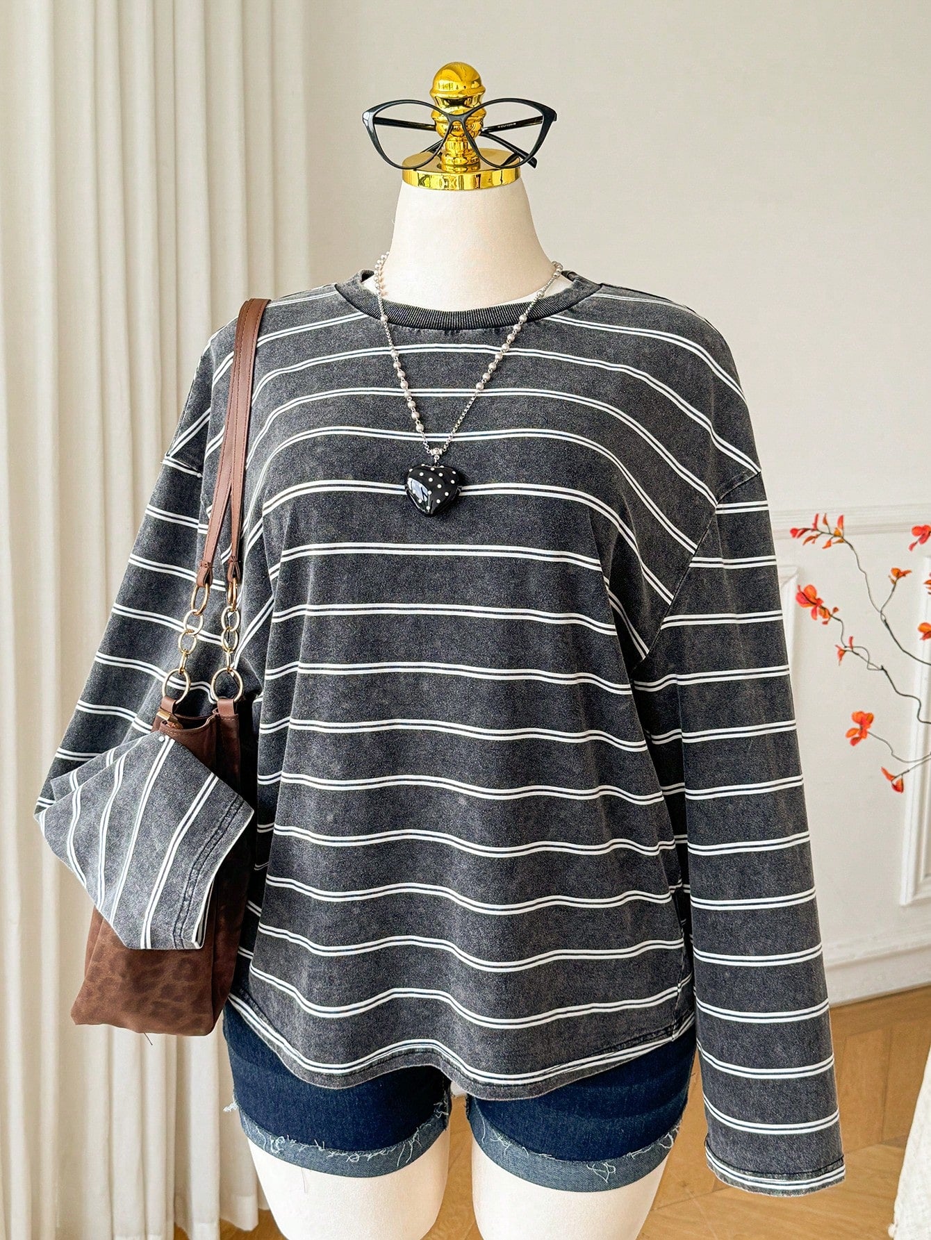 Comfortcana Plus Size Women Striped Colorblock Casual Versatile Daily Wear T-Shirt