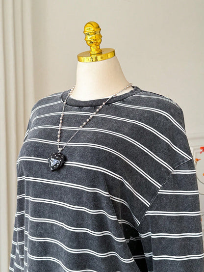Comfortcana Plus Size Women Striped Colorblock Casual Versatile Daily Wear T-Shirt
