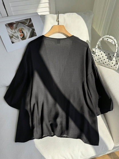 Comfortcana Summer Short Thin Lightweight Textured Plus Size Short Jacket