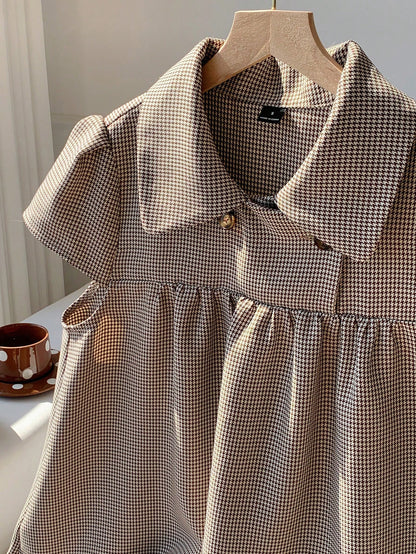 Comfortcana Women's Plaid Cap Sleeve Button Design Casual Mini Dress,Dresses For Women Summer