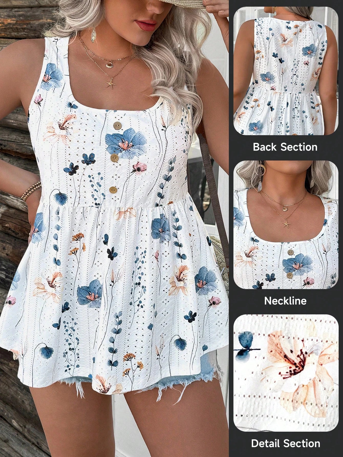 Comfylo Textured Knit Printed Cinched Waist Plus Size Tank Top, Going Out Tops