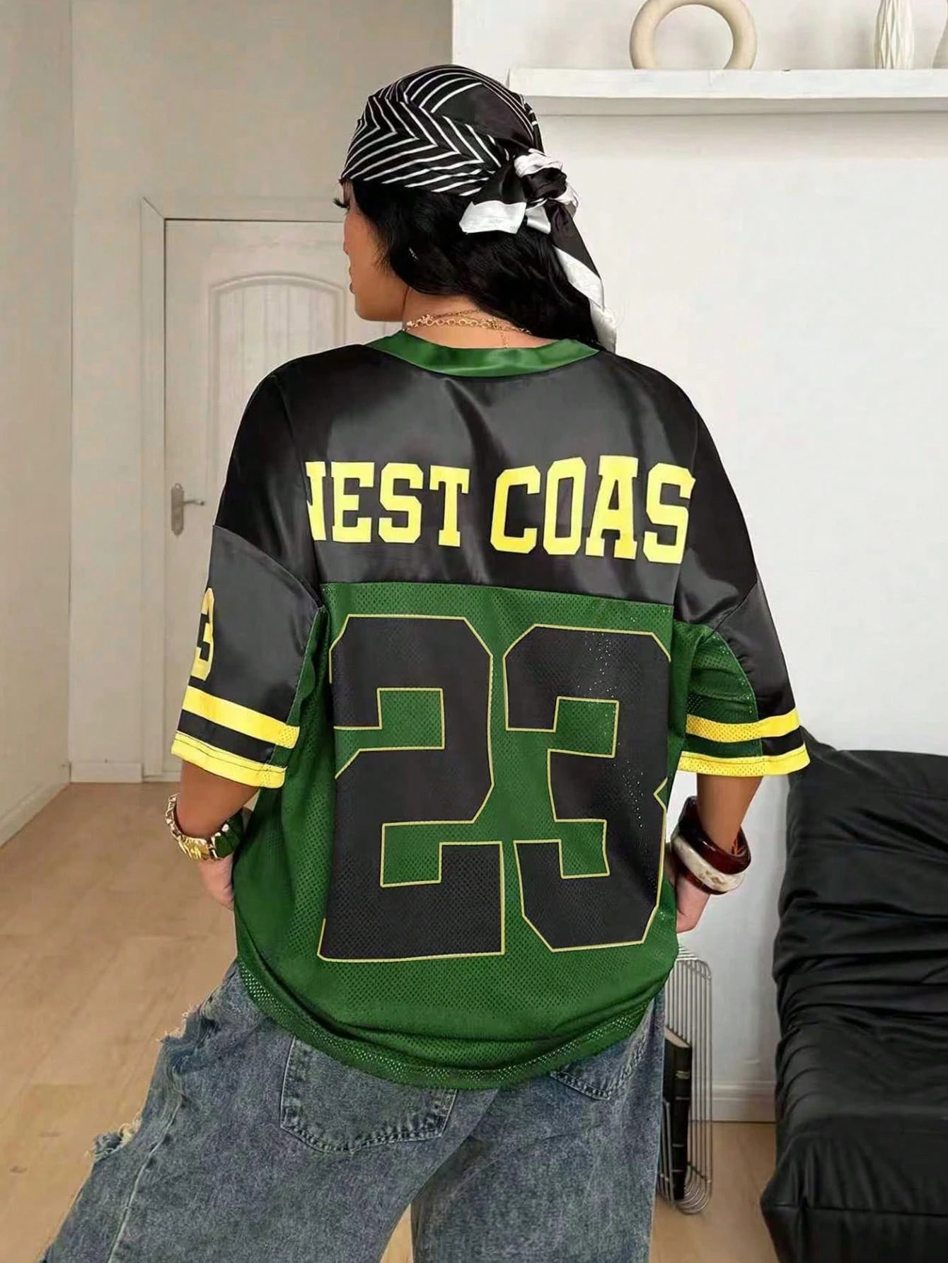 Coolane Women's Men's Plus Size Oversized Streetwear Gothic Dark Green Color-Blocked Jersey T-Shirt, Summer Fall Everyday Sports Casual Numeric Print Holiday