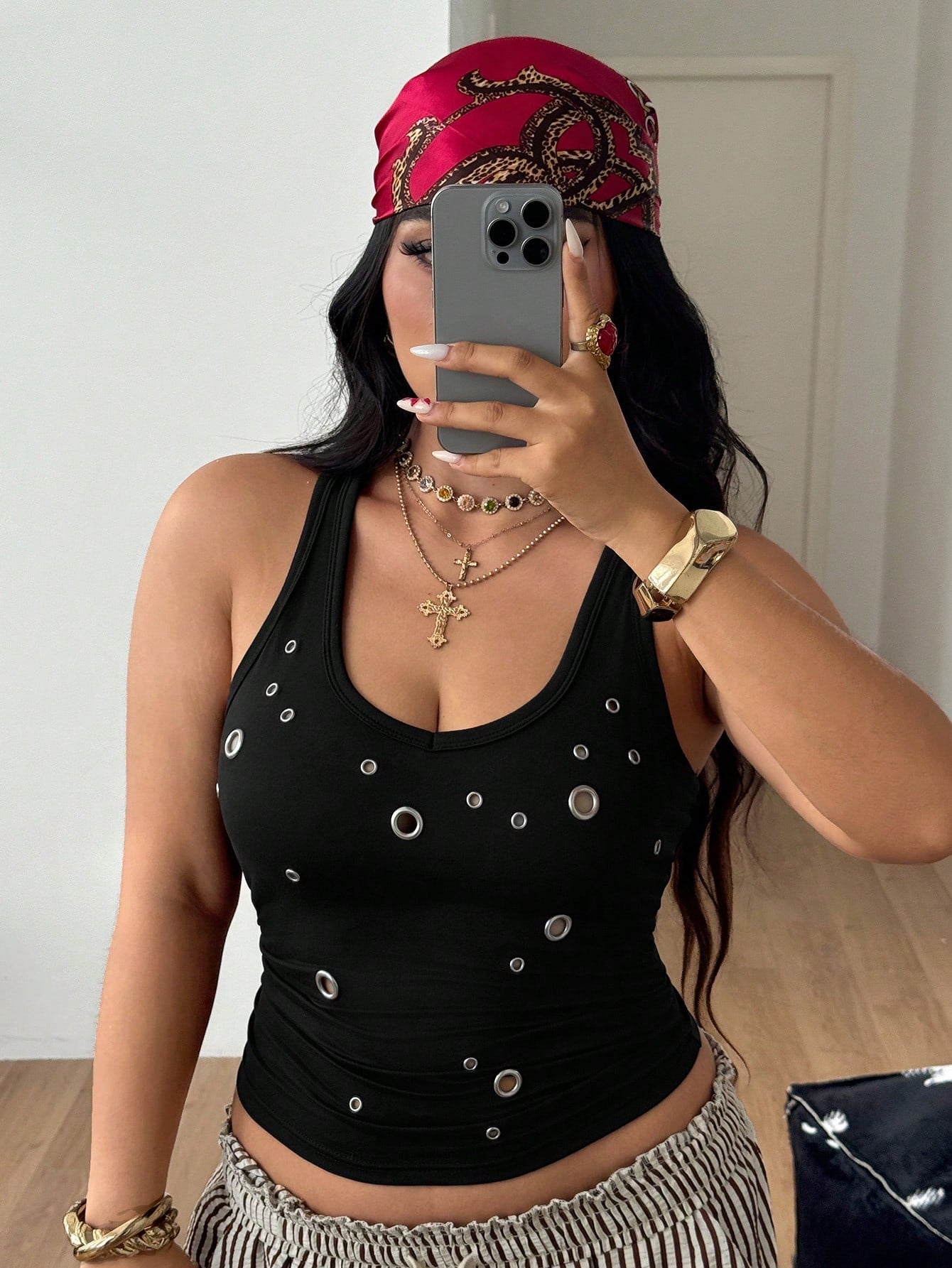 Coolane Women's Plus Size Summer Fall Streetwear Sexy Casual Vintage Concert Gym Date Night Punk Gothic Going Out Black Grommet Eyelet Tank Top Halloween