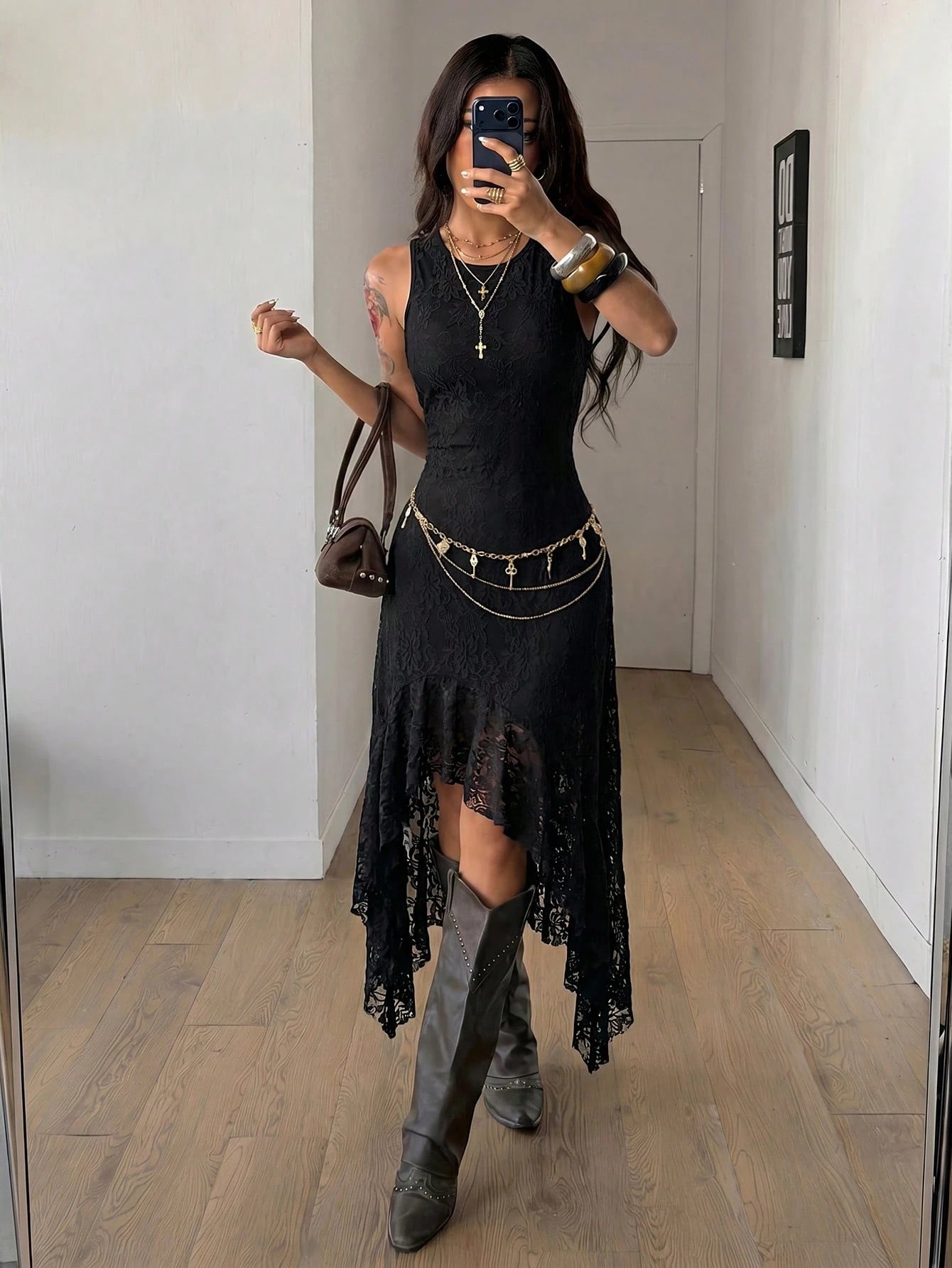 Coolane Women's Summer Black Boho Elegant Vacation Dress,Goth Casual Party Evening Vintage Tropical Chic Contrast Lace Slim Fit Ruffle Flowy Streetwear
