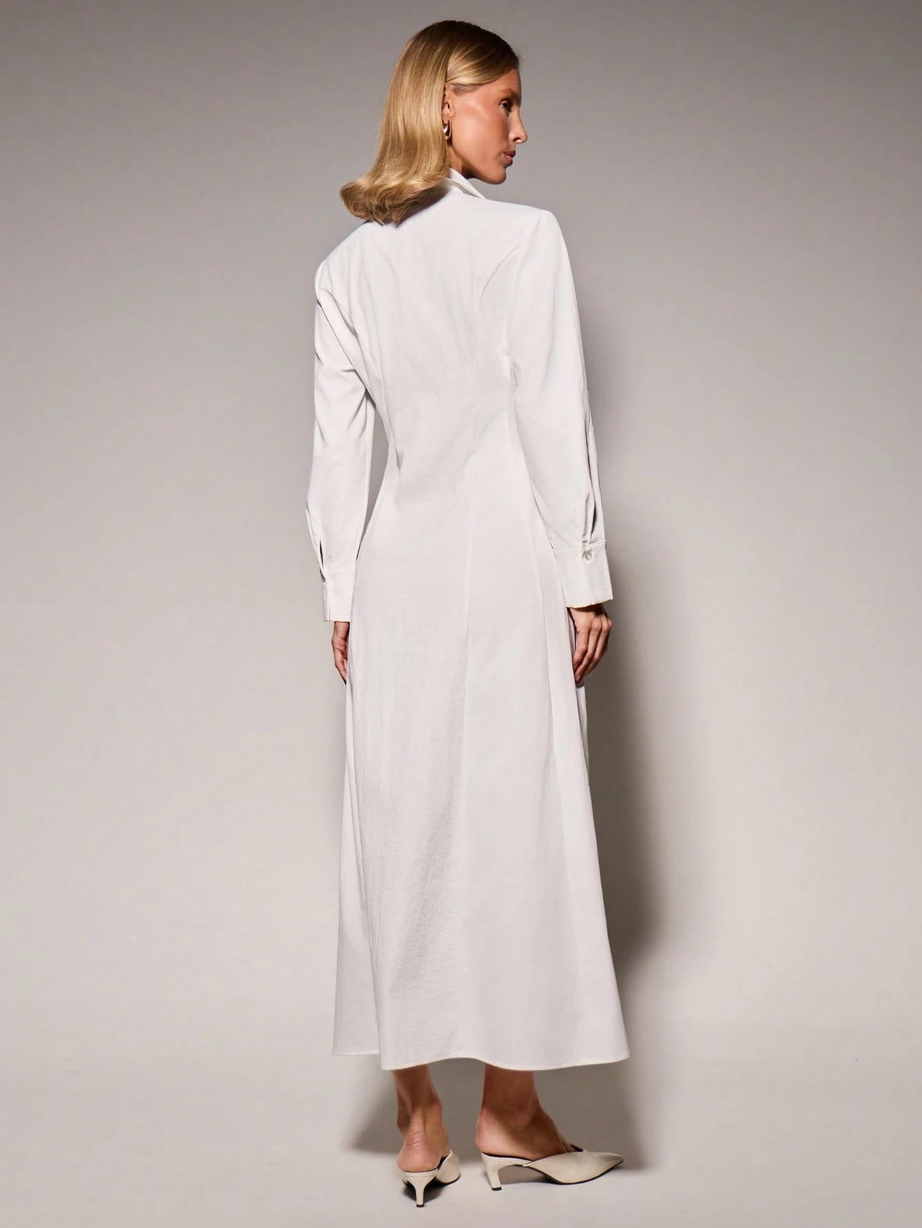 COSMINA Women's Casual Elegant French Versatile Long Shirt Dress For Outings Brunch White Autumn