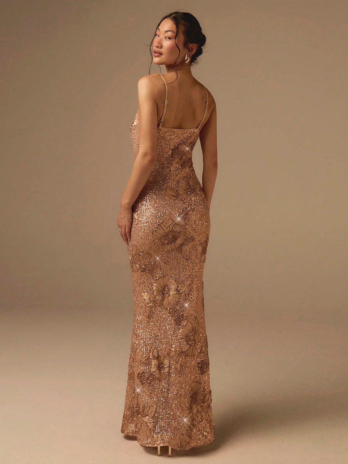 COSMINA Women's Gold Elegant Seductive Spaghetti Strap Waist Cinched Jacquard Sequin Dress,Luxury Summer Dinner Evening Gown,Prom Reception Dresses For Bride