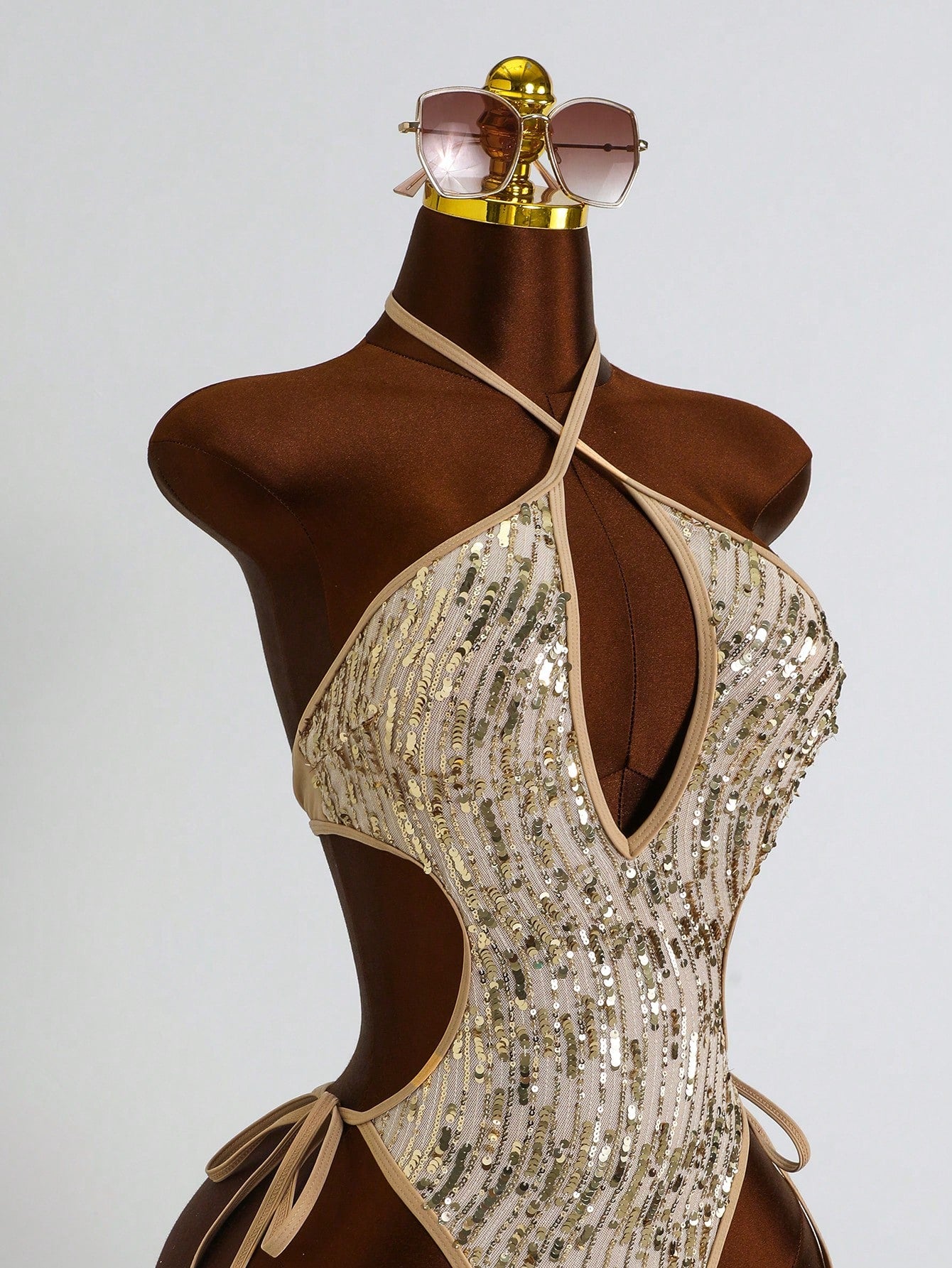 Costavie Glamour One-Piece Spring/Summer Vacation Sequin Textured Fabric Halter Neck Sexy Bikini Women's Swimsuit
