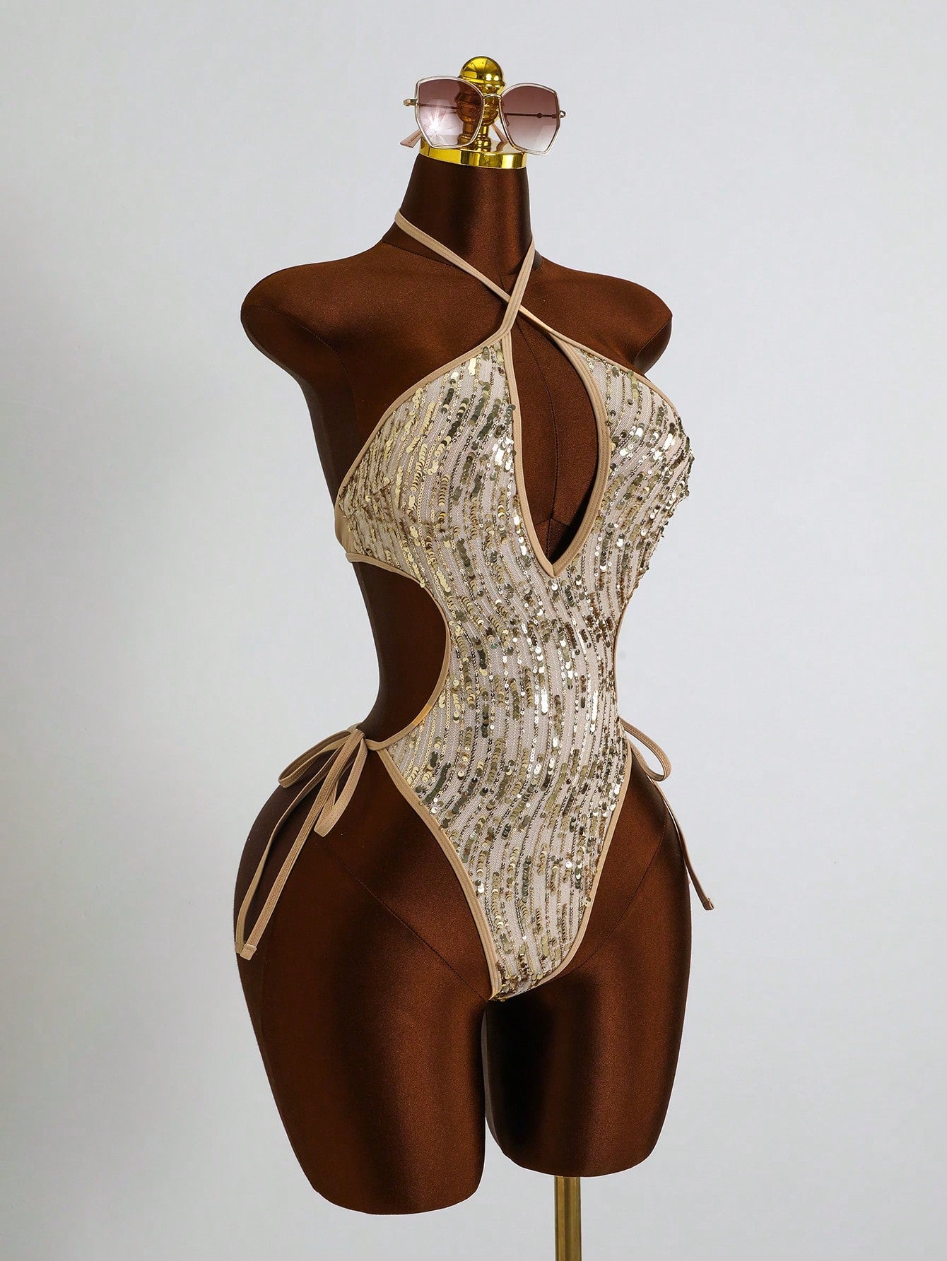 Costavie Glamour One-Piece Spring/Summer Vacation Sequin Textured Fabric Halter Neck Sexy Bikini Women's Swimsuit