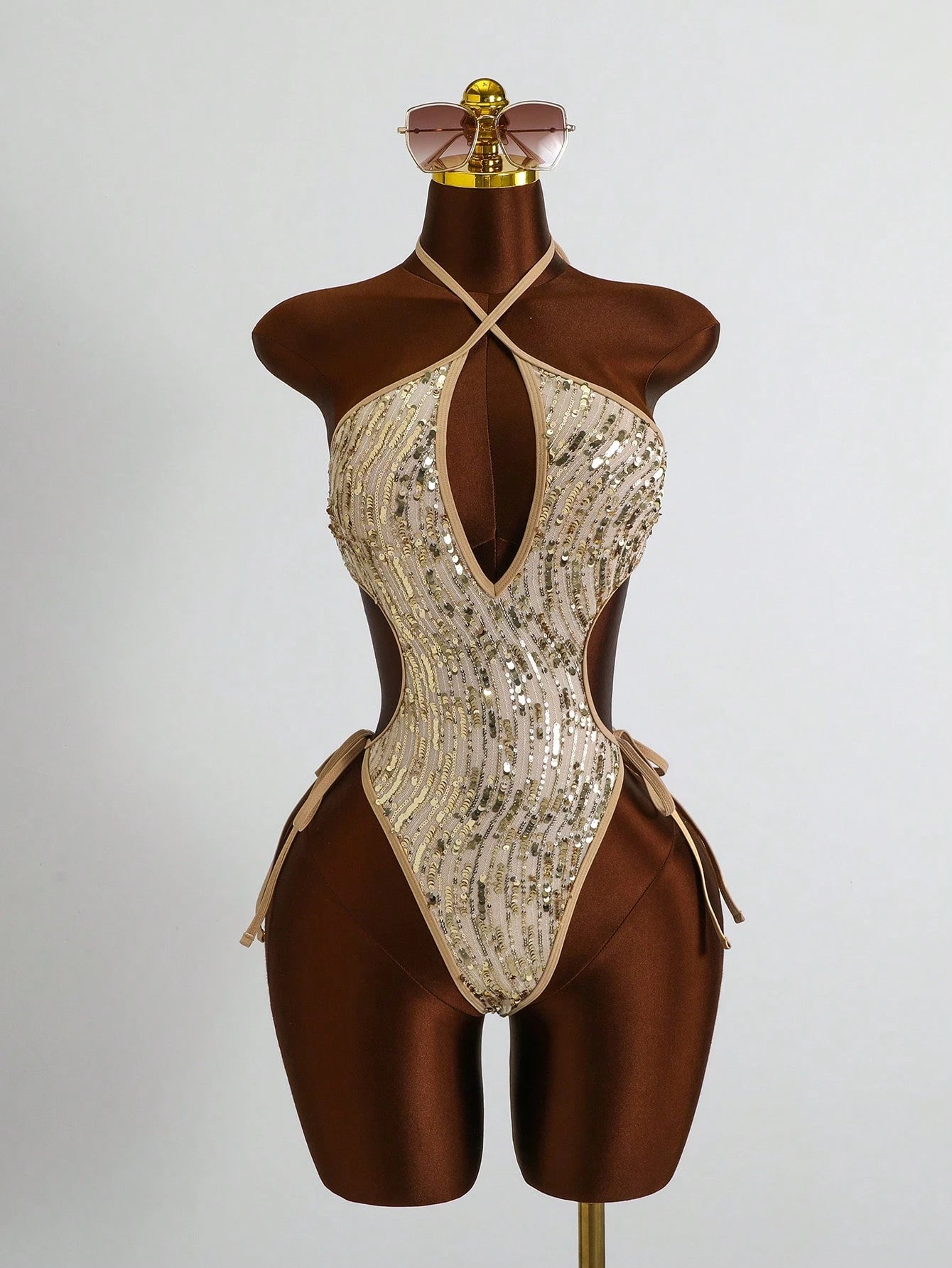 Costavie Glamour One-Piece Spring/Summer Vacation Sequin Textured Fabric Halter Neck Sexy Bikini Women's Swimsuit