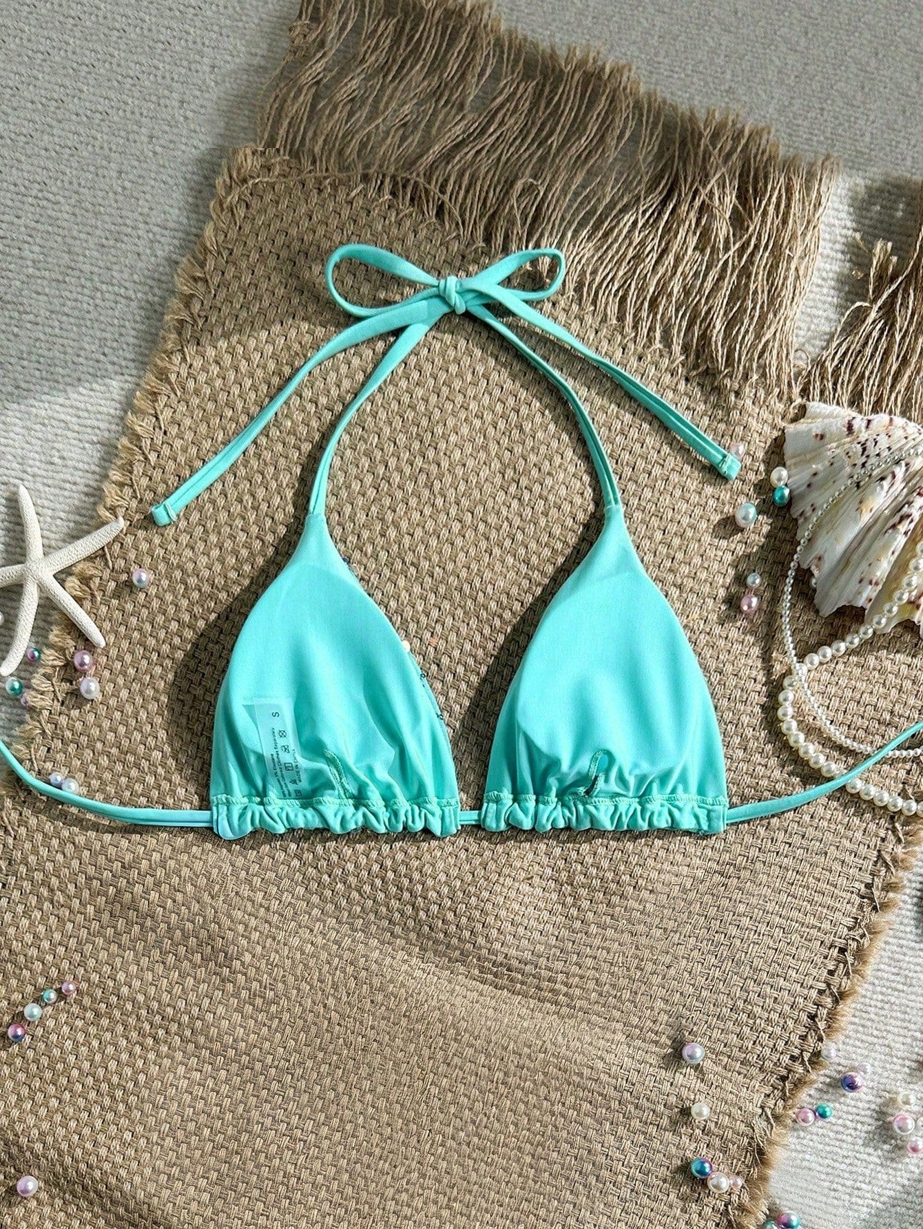 Costavie Random Gold Shell Print Halter Neck Triangle Cup Sexy Swimwear Top For Summer Vacation
