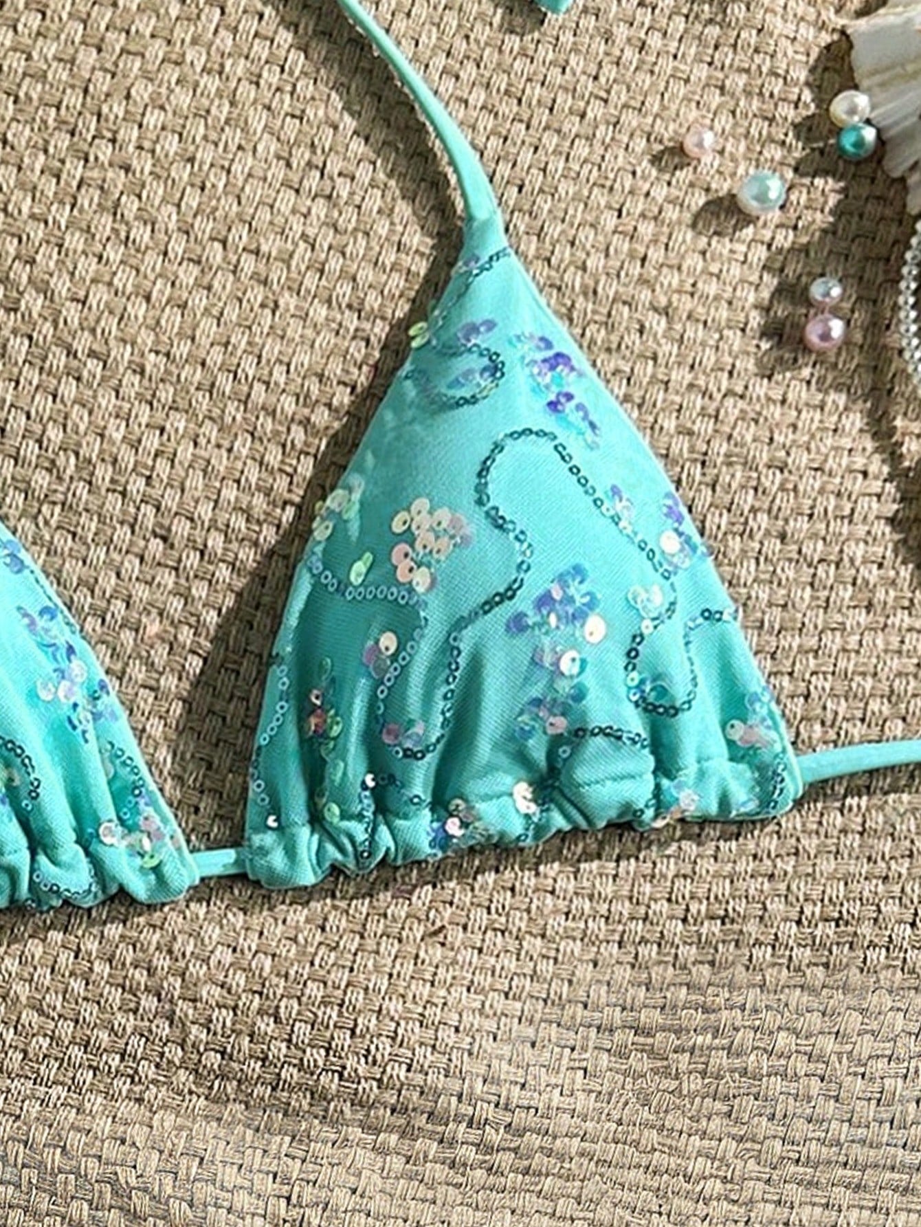 Costavie Random Gold Shell Print Halter Neck Triangle Cup Sexy Swimwear Top For Summer Vacation