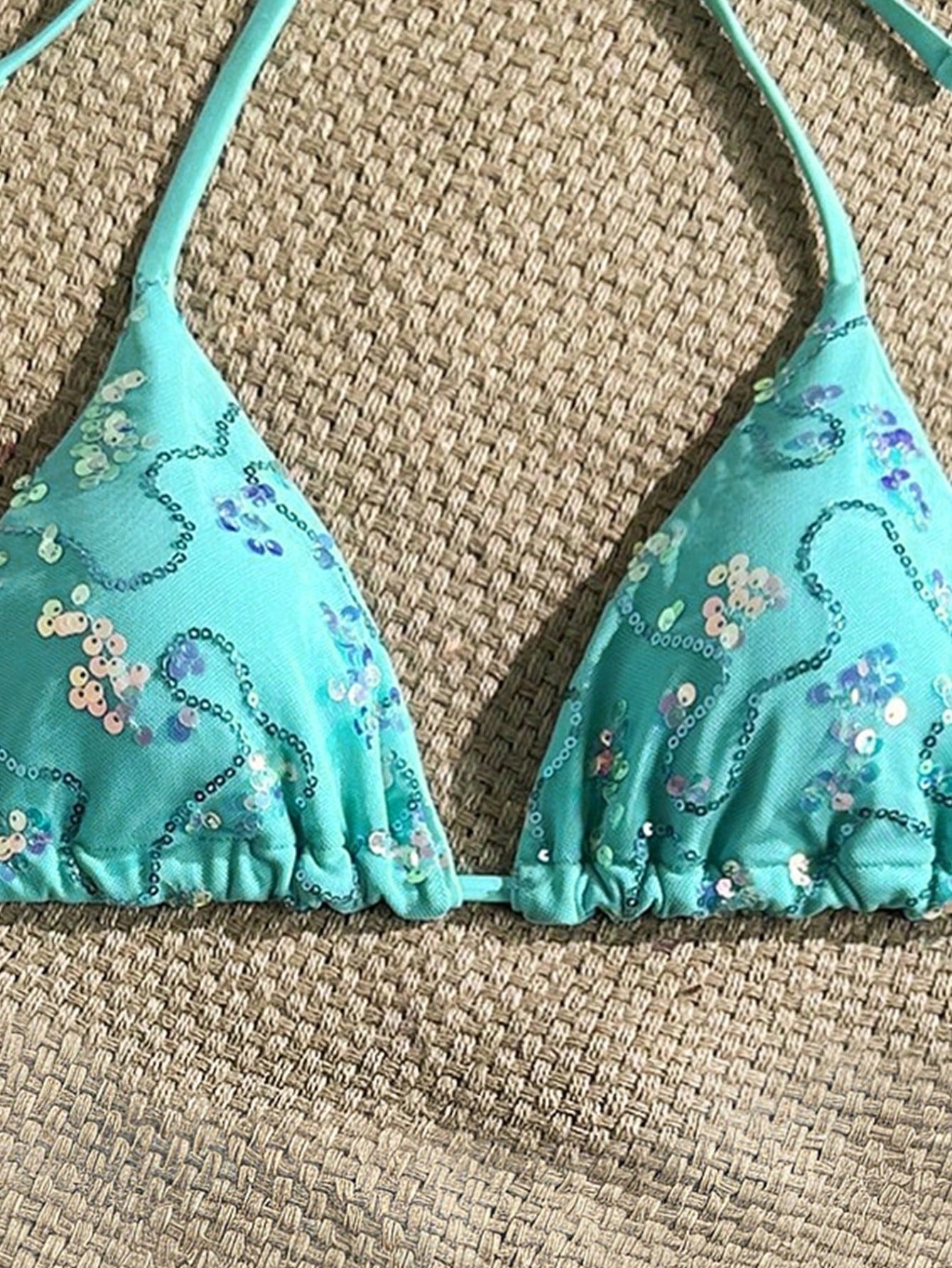 Costavie Random Gold Shell Print Halter Neck Triangle Cup Sexy Swimwear Top For Summer Vacation