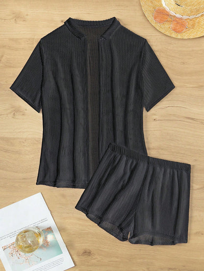 Costavie Summer Beach 2pcs/Set Women's Cover Up Blouse And Shorts Set