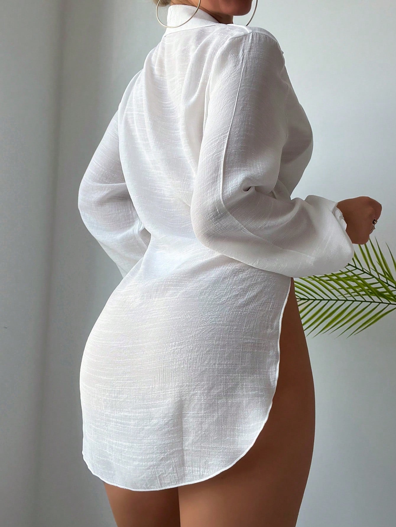 Costavie Summer Beach Solid Color Side Split Longline Cover-Up