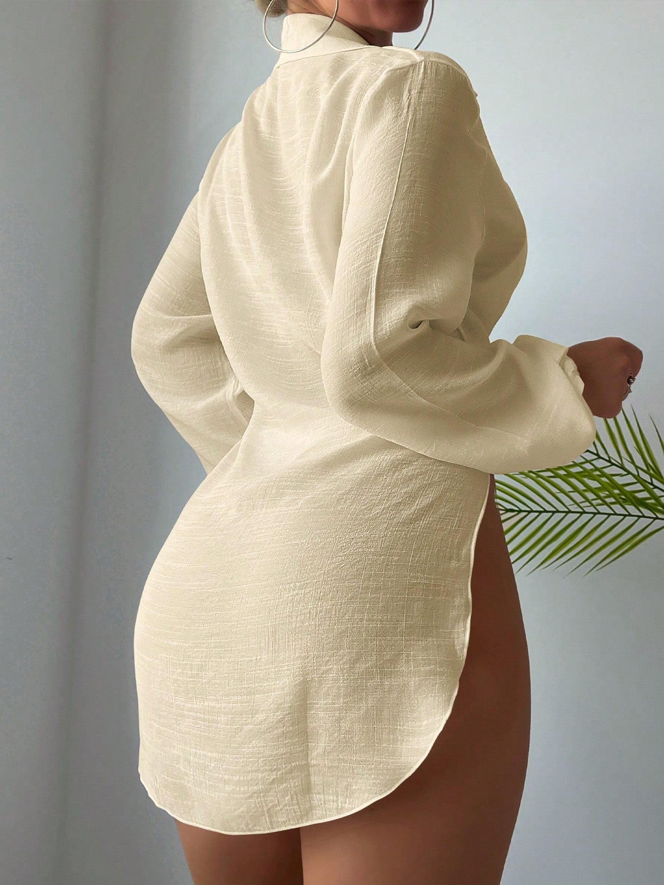 Costavie Summer Beach Solid Color Side Split Longline Cover-Up