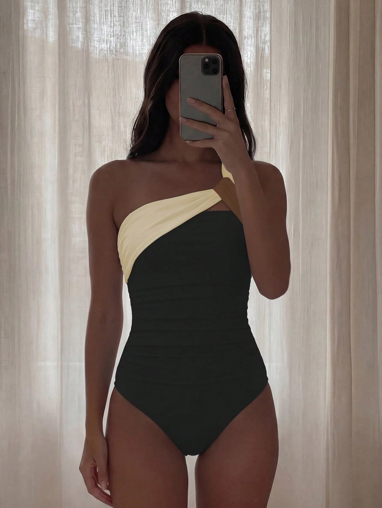 Costavie Women's Colorblock One-Shoulder Fashion One-Piece Swimsuit For Vacation