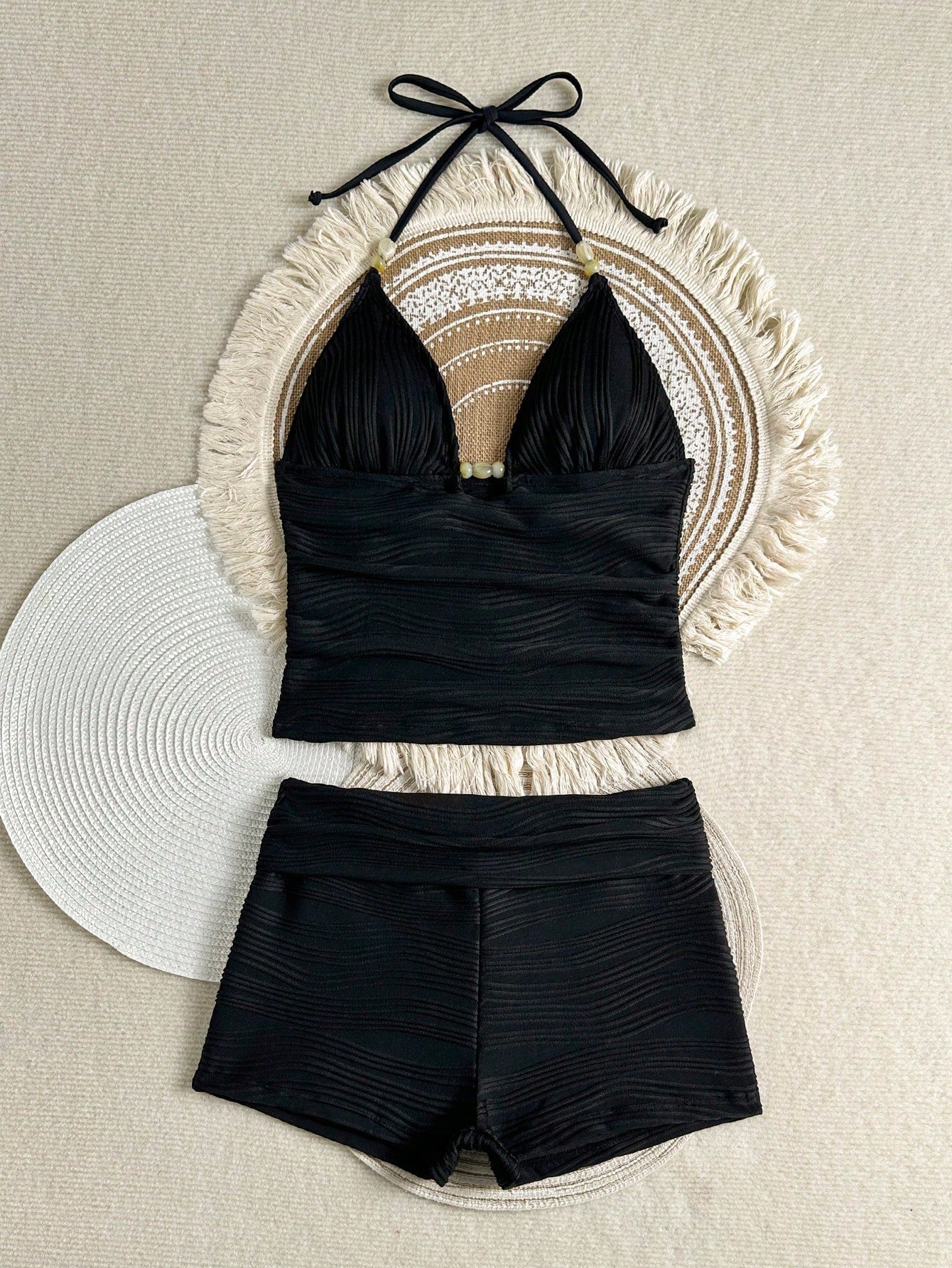 Costavie Women's Summer Beach Solid Color Halter Tie Sexy Tankini Swimwear Set
