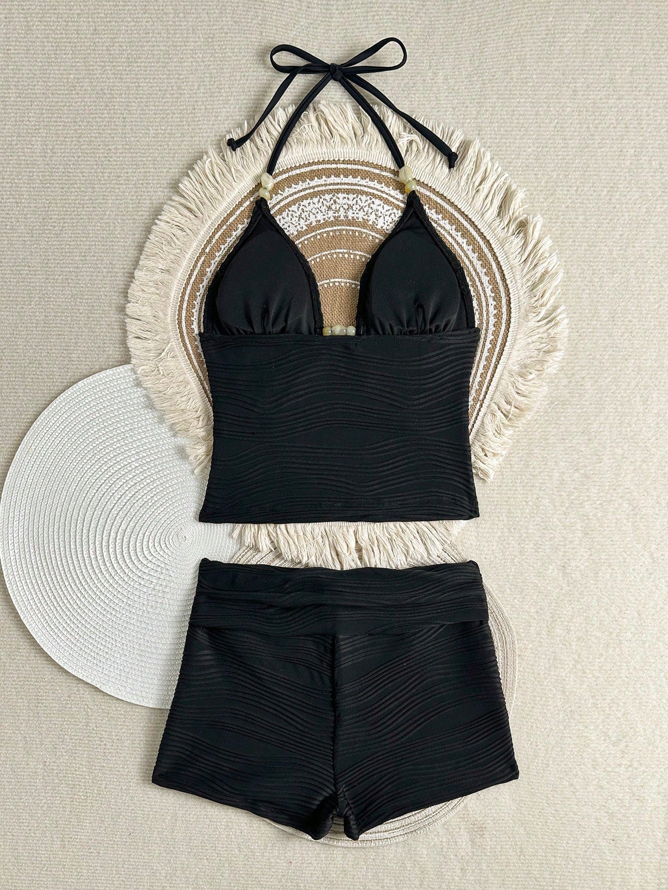 Costavie Women's Summer Beach Solid Color Halter Tie Sexy Tankini Swimwear Set