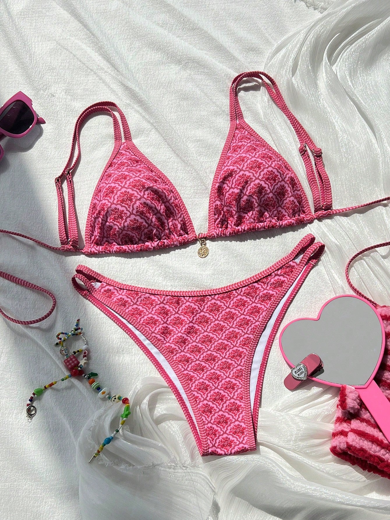Costavie Women Summer Blue Floral Ditsy Bikini Set,2 Pieces Boho Swimwear For Beach Vacation,Holiday Summer Holiday Outfit,Fashion Swim Suit Vacation Outfits