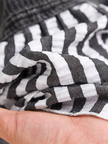 CosyJoli Plus Size Casual Contrast Striped Patchwork Washed Round Neck Long Sleeve T-Shirt Spring Casual Mother's Day Fall