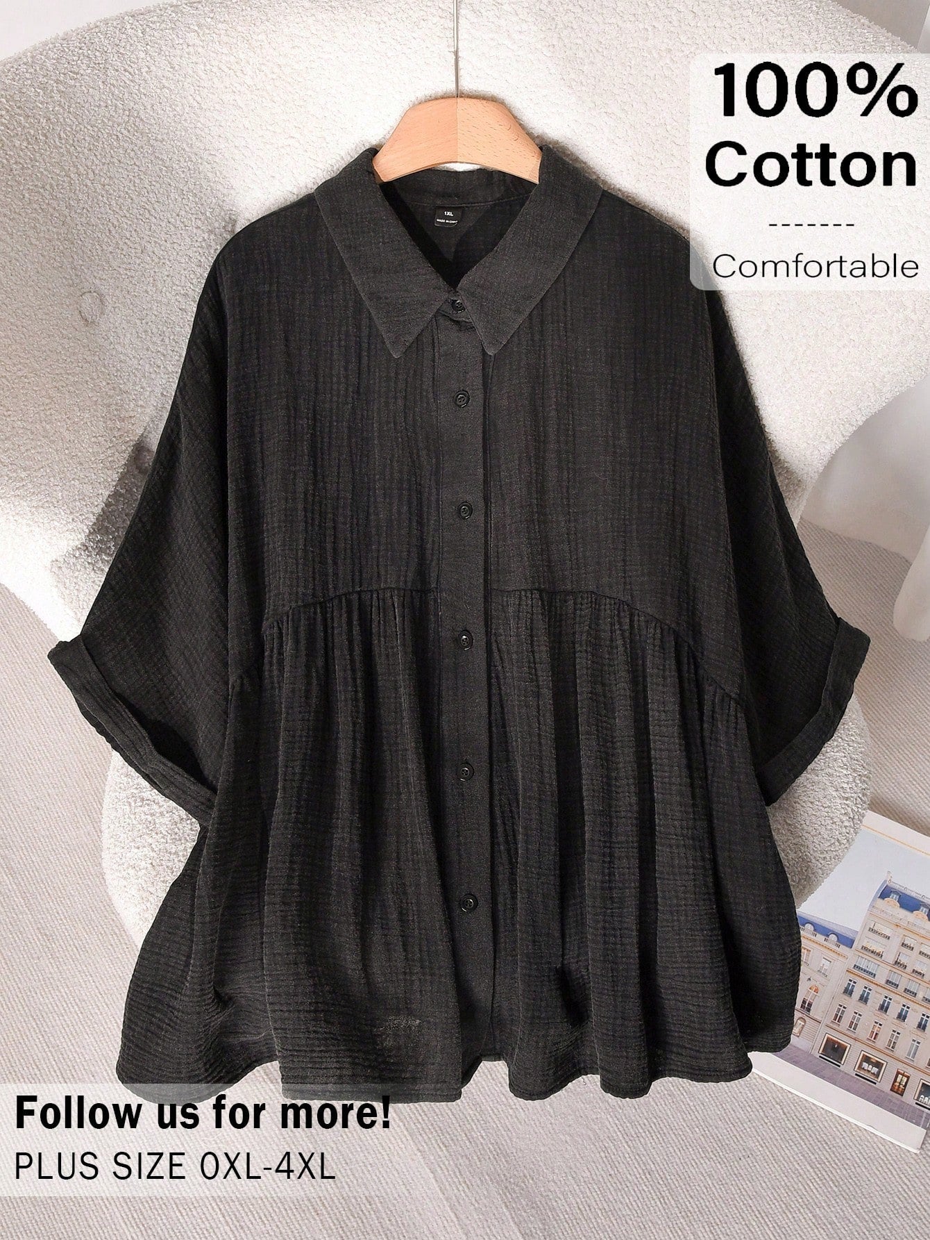 CosyJoli Plus Size Casual Dolman Sleeve Shirt, Summer Tops