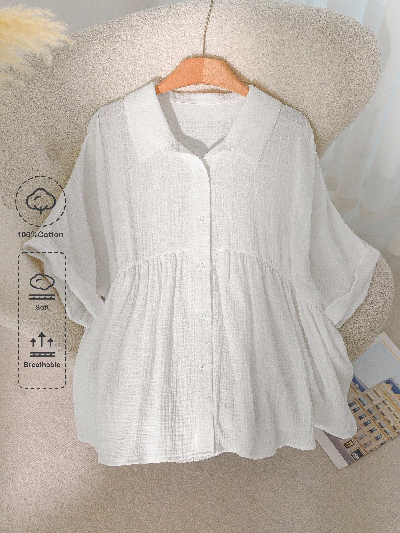 CosyJoli Plus Size Casual Dolman Sleeve Shirt, Summer Tops