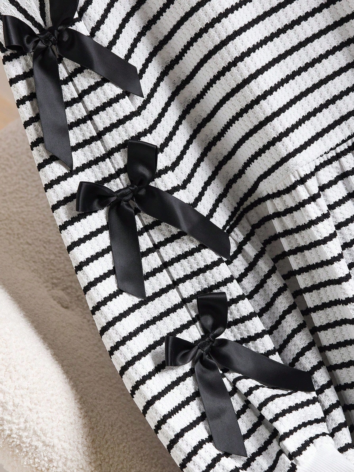 CosyJoli Plus Size Casual Round Neck A-Line Doll Dress Bow Contrast Stripe T-Shirt Striped Long Sleeve Striped Sweater Stripe Top Bow Sweater