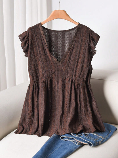 CosyJoli Plus Size Tank Top & Tank Top, Cap Sleeve Top, Coffee Brown Sleeveless Top, Casual Elegant Women Clothing
