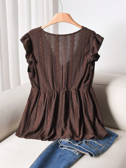 CosyJoli Plus Size Tank Top & Tank Top, Cap Sleeve Top, Coffee Brown Sleeveless Top, Casual Elegant Women Clothing