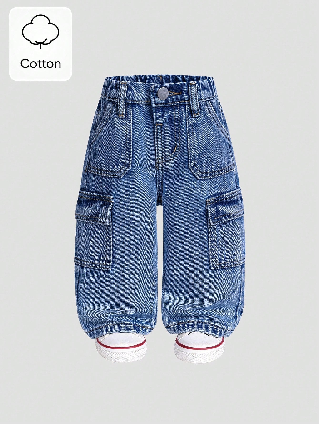 Cotton Elastic Waist Cargo Pocket Casual Pants For Baby Boys Toddler Cargo Jeans Fall Winter