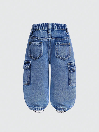 Cotton Elastic Waist Cargo Pocket Casual Pants For Baby Boys Toddler Cargo Jeans Fall Winter
