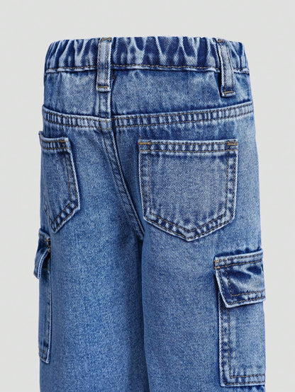 Cotton Elastic Waist Cargo Pocket Casual Pants For Baby Boys Toddler Cargo Jeans Fall Winter