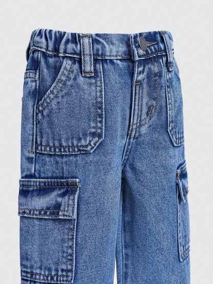 Cotton Elastic Waist Cargo Pocket Casual Pants For Baby Boys Toddler Cargo Jeans Fall Winter