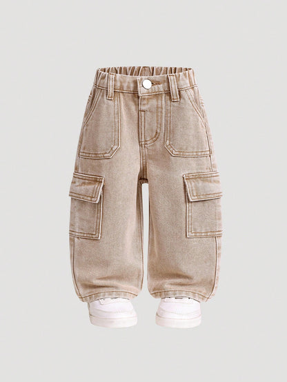 Cotton Elastic Waist Cargo Pocket Casual Pants For Baby Boys Toddler Cargo Jeans Fall Winter