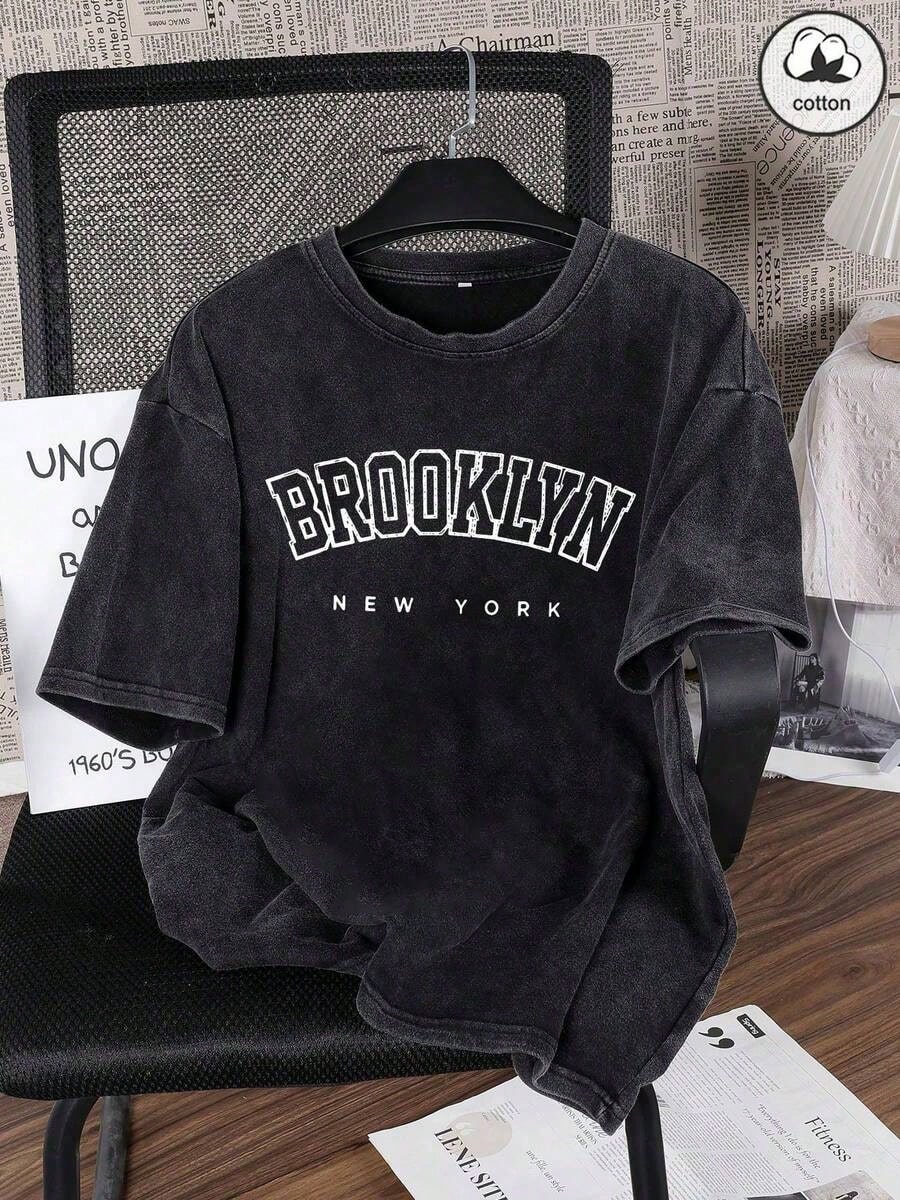 Cotton Ummer Women's Funny Printed Hiphop "Letter" Personalized Graphic Treet Tyle, Korean Version Comfortable Retro Fashion Commuter Versatile