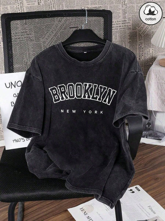 Cotton Ummer Women's Funny Printed Hiphop "Letter" Personalized Graphic Treet Tyle, Korean Version Comfortable Retro Fashion Commuter Versatile