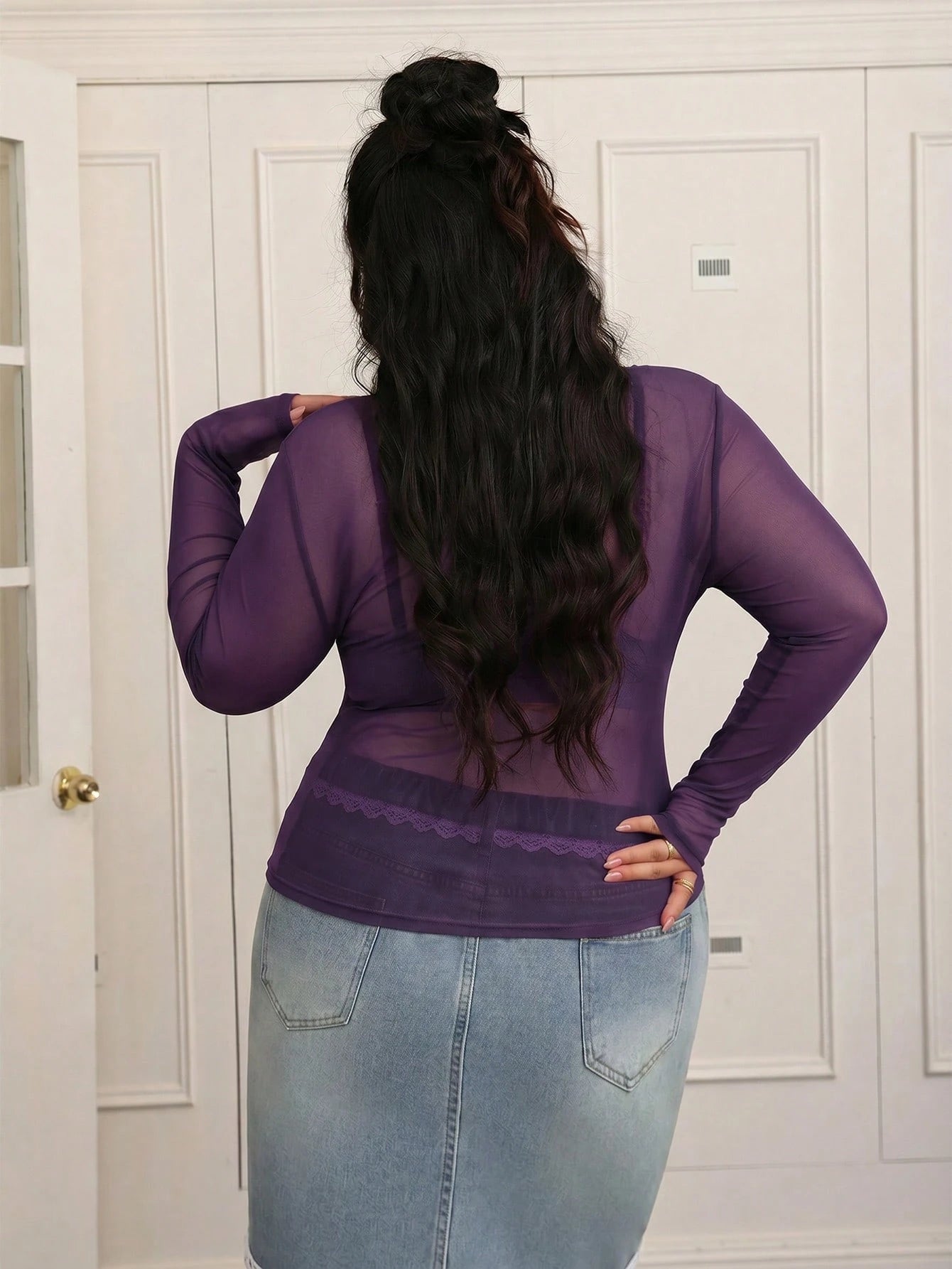 CovetEZ Plus-Size Women's Black Sexy See-Through Lace Top, Suitable For Layering Or Wearing Alone.