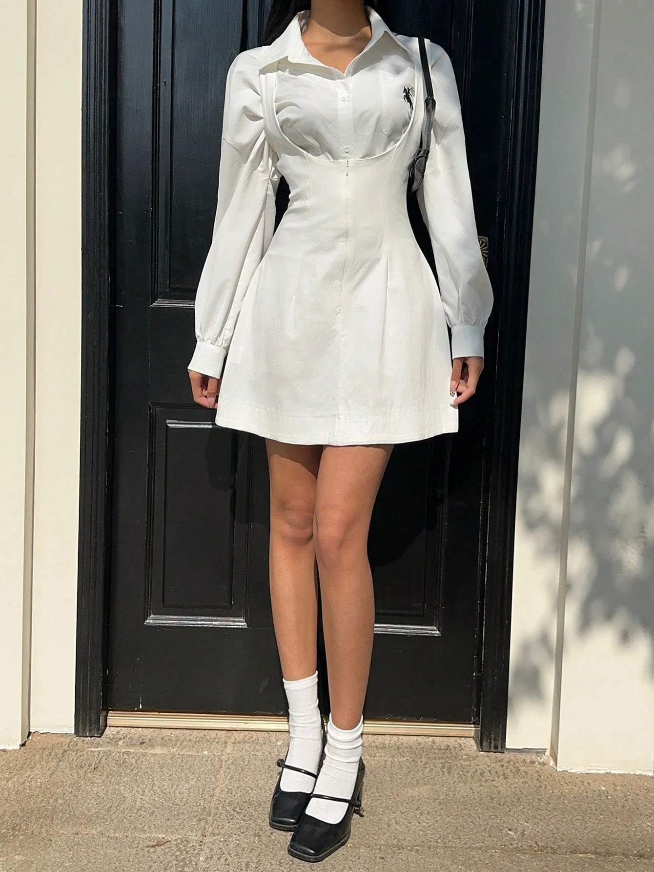 CovetEZ Women Summer Solid Zipper Front Casual Minimalist Elegant Versatile Jumper Dress White,Tea Party Garden Party Date Graduation Dress,Business Wedding