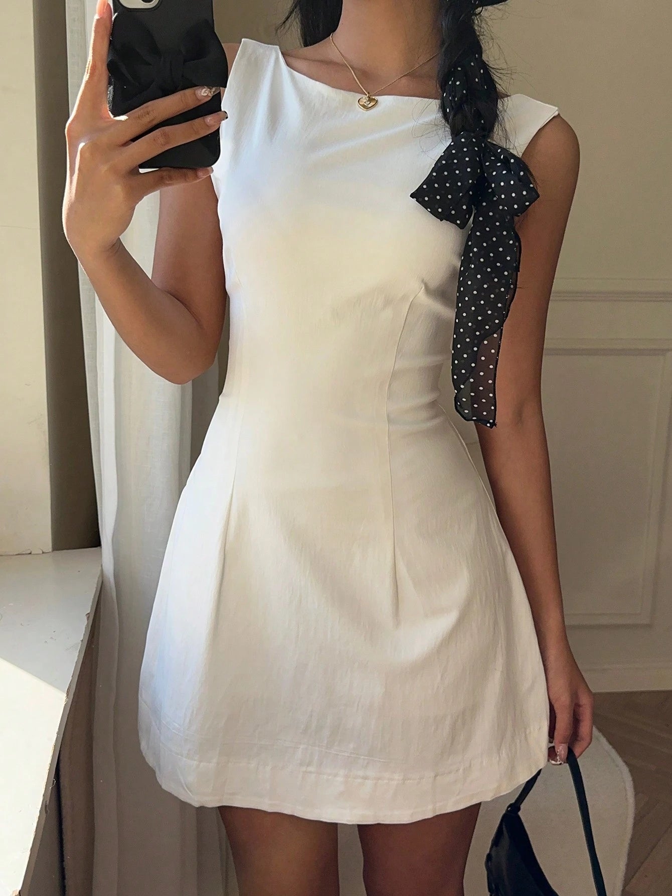 CovetEZ Women Summer Solid Zipper Front Casual Minimalist Elegant Versatile Jumper Dress White,Tea Party Garden Party Date Graduation Dress,Business Wedding