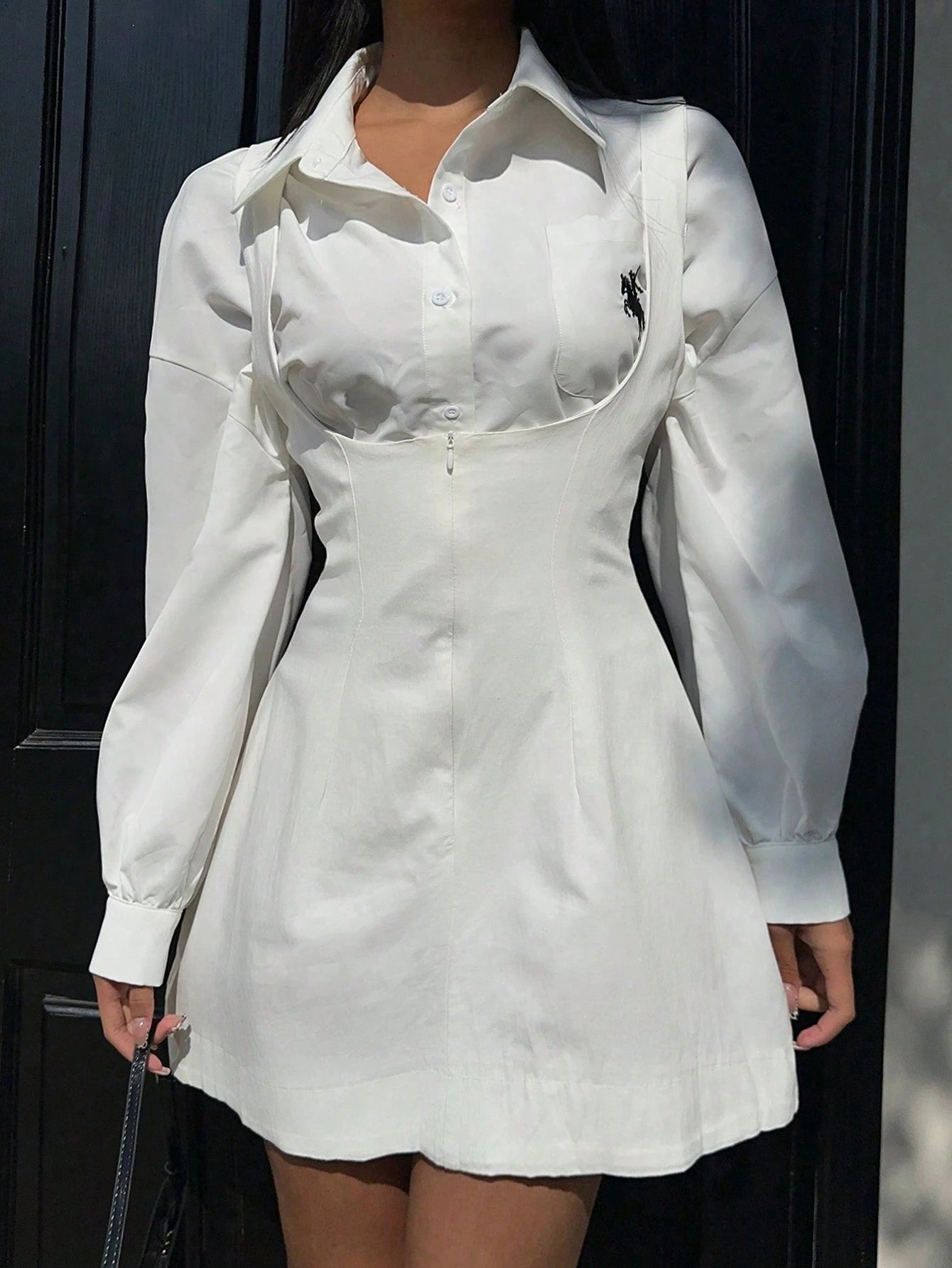 CovetEZ Women Summer Solid Zipper Front Casual Minimalist Elegant Versatile Jumper Dress White,Tea Party Garden Party Date Graduation Dress,Business Wedding